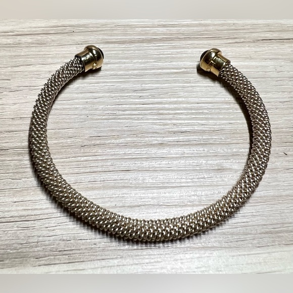 Vintage Designer Sterling Silver & Gold Onyx Cabochon Tip Cuff Bracelet, 7" - Picture 5 of 10